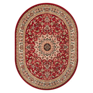 Tapis Atlas Ovale Rouge Crème Traditionnel Médaillon