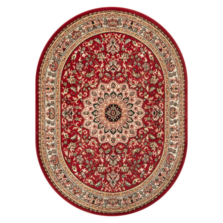Tapis Atlas Ovale Rouge Crème Traditionnel Médaillon