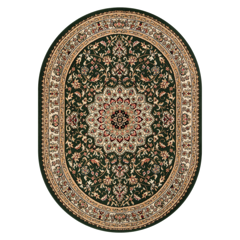 Tapis Atlas Ovale Vert Traditionnel Rosace Bordure