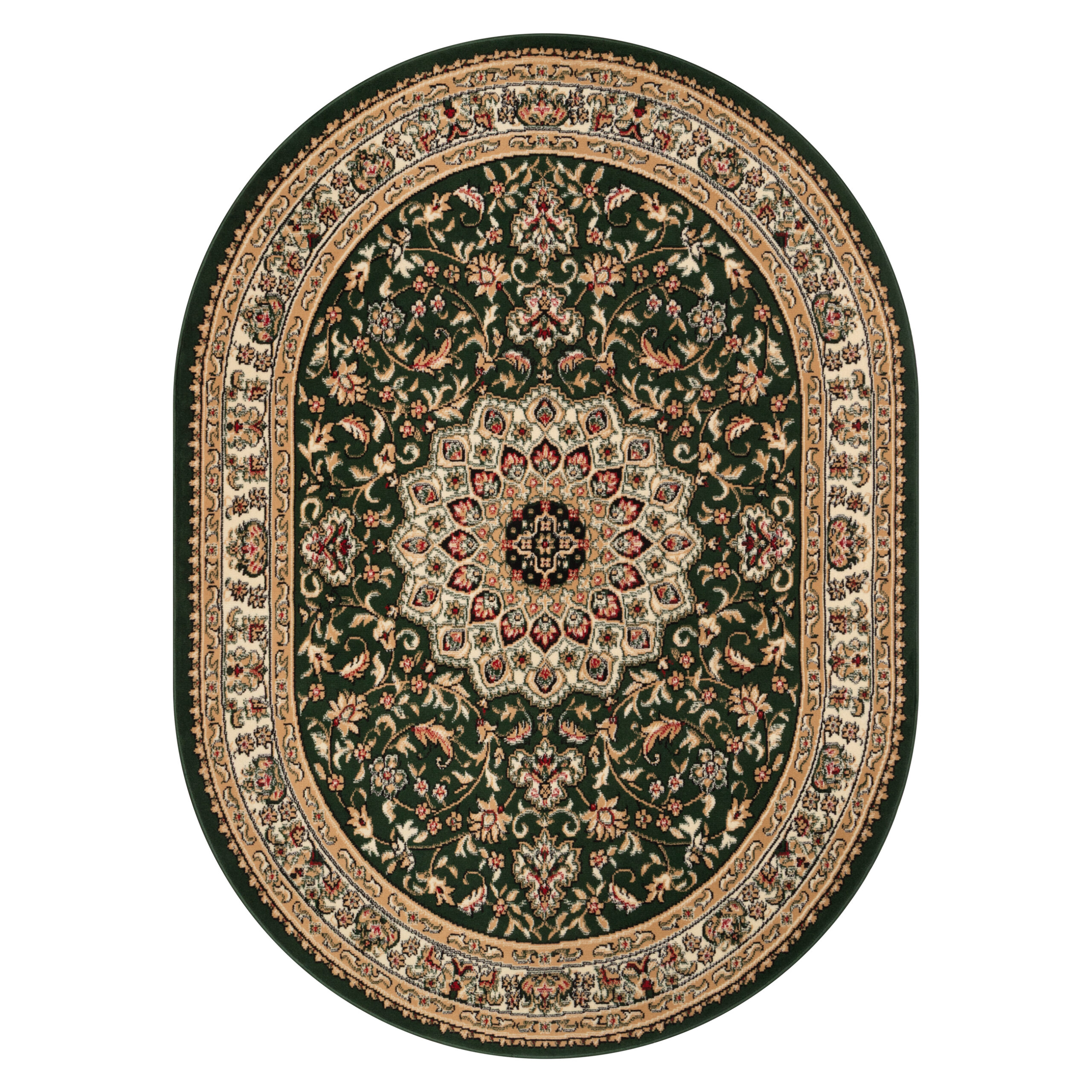 Tapis Atlas Ovale Vert Traditionnel Rosace Bordure