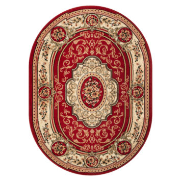 Tapis Atlas Ovale Rouge Crème Traditionnel Médaillon