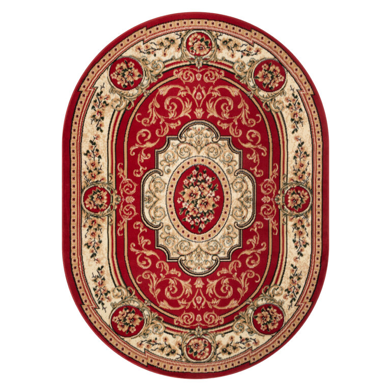 Tapis Atlas Ovale Rouge Crème Traditionnel Médaillon