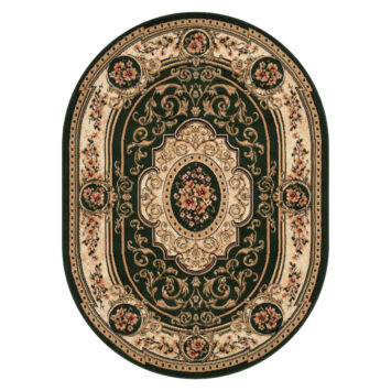 Tapis Atlas Ovale Vert Crème Traditionnel Médaillon