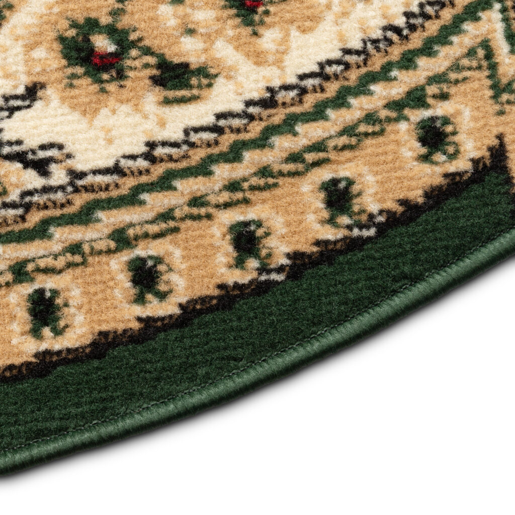 Tapis Atlas Ovale Vert Crème Traditionnel Médaillon