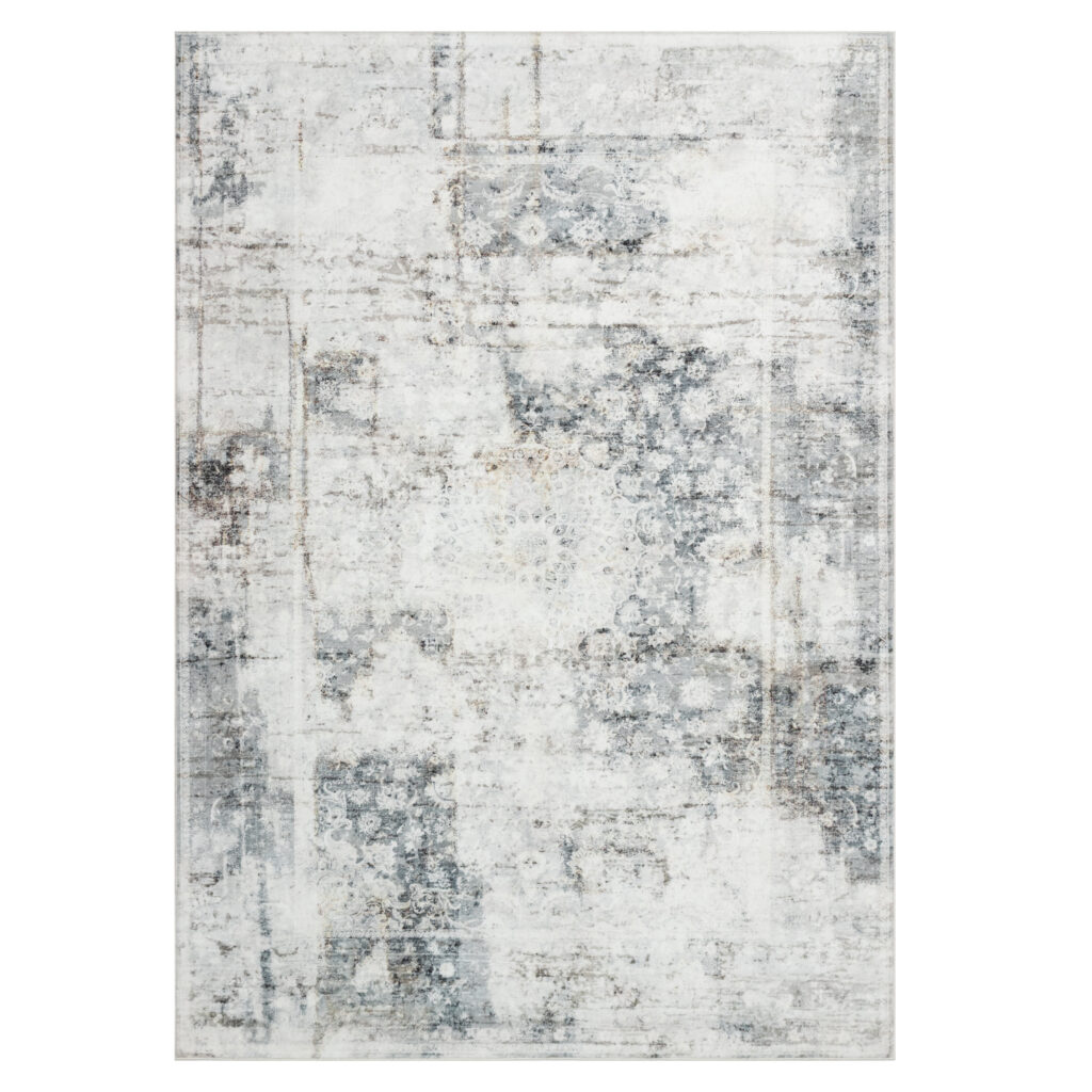 Tapis Venezia Ornement Abstrait Bleu Gris Crème Antidérapant