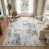 Tapis Venezia Ornement Abstrait Bleu Gris Crème Antidérapant