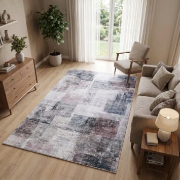 Tapis Venezia Moderne Géométrique Carmin Gris Antidérapant