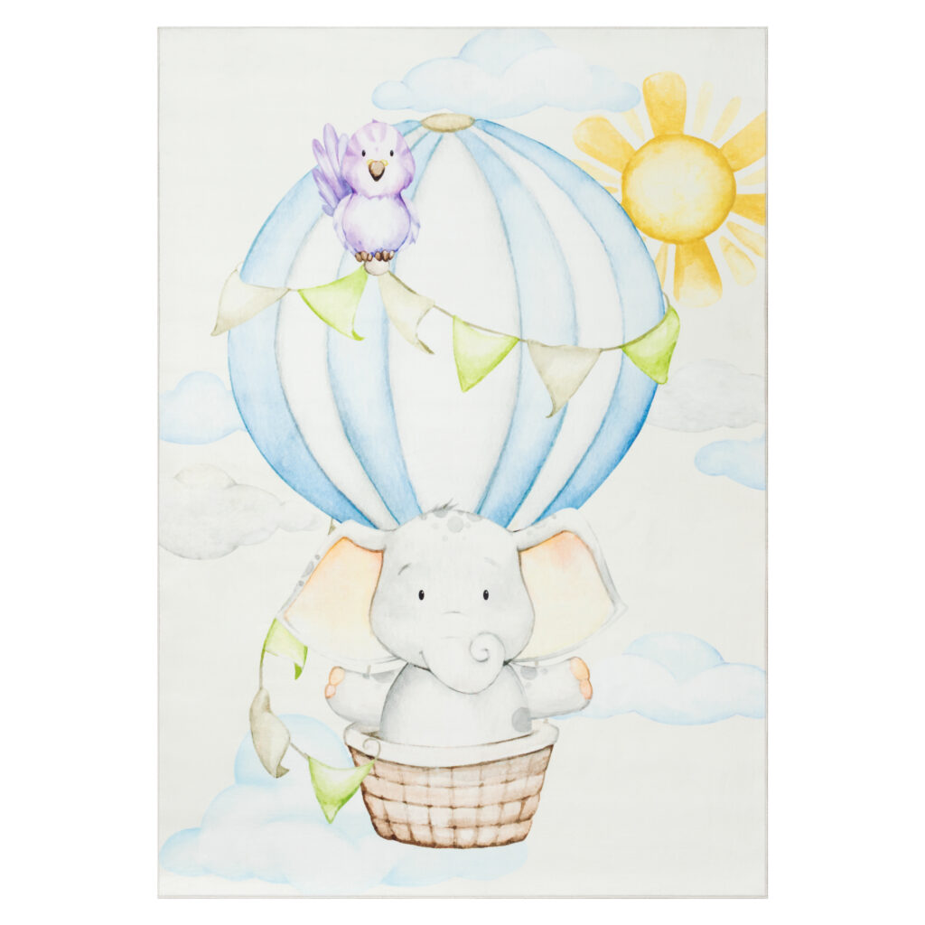 Tapis Kids Enfant Multicolore Éléphant Montgolfière Antidérapant