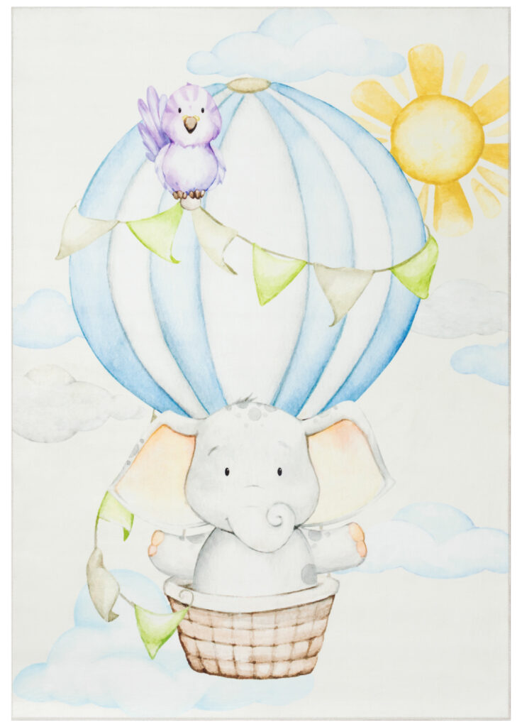 Tapis Kids Enfant Multicolore Éléphant Montgolfière Antidérapant