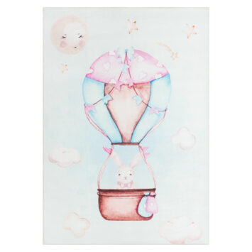 Tapis Kids Enfant Multicolore Lapin Montgolfière Antidérapant