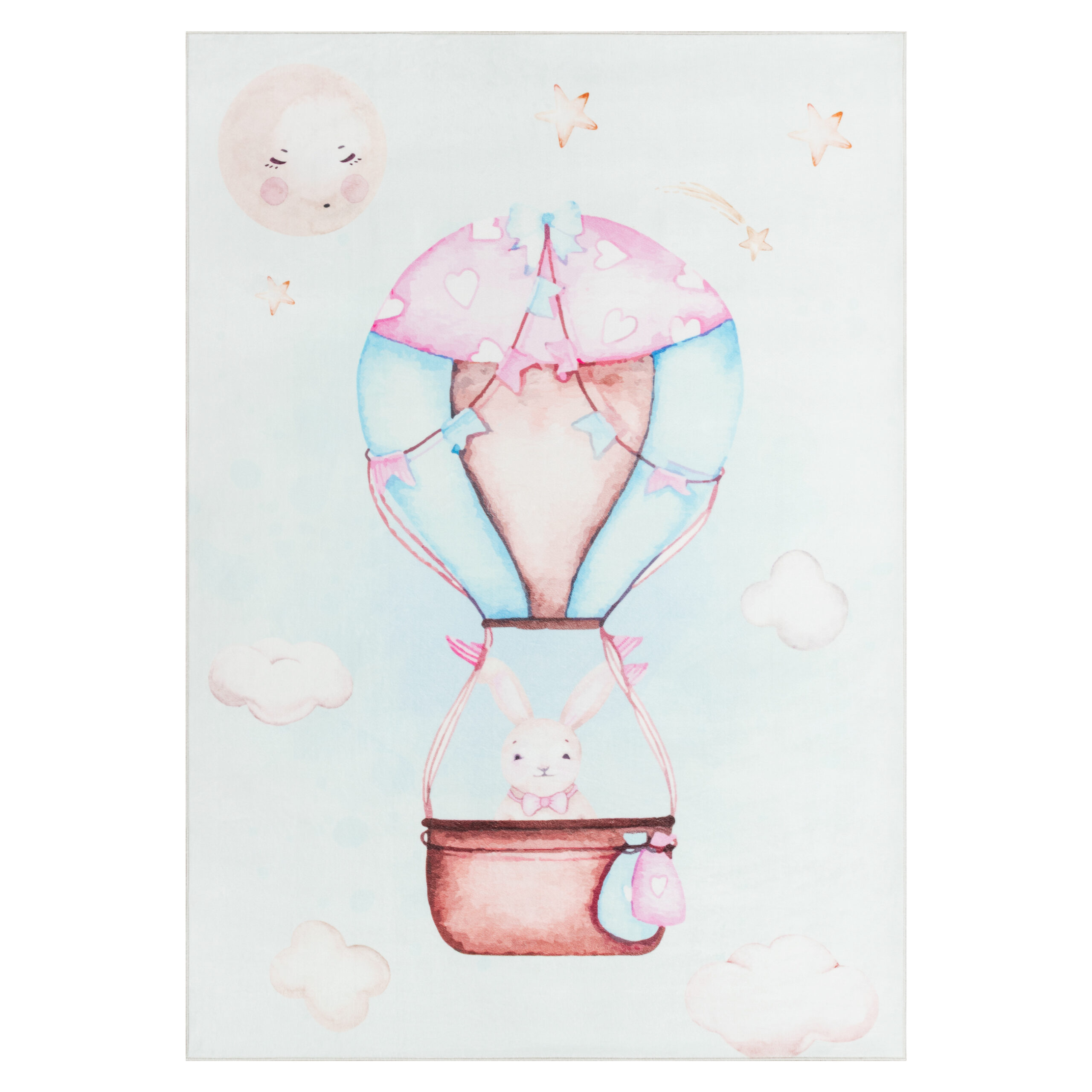 Tapis Kids Enfant Multicolore Lapin Montgolfière Antidérapant