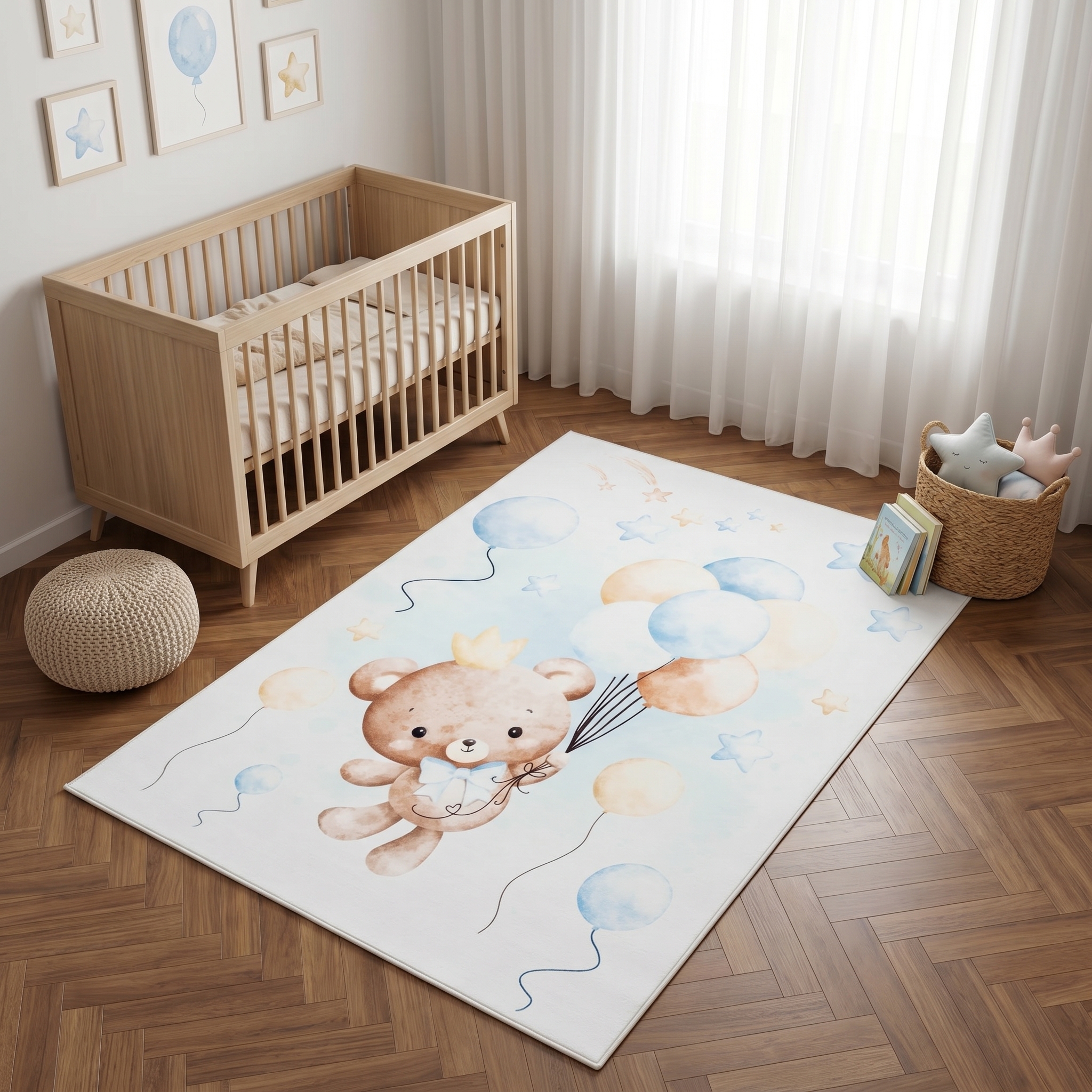 Tapis Kids Enfant Multicolore Ours Ballons Antidérapant