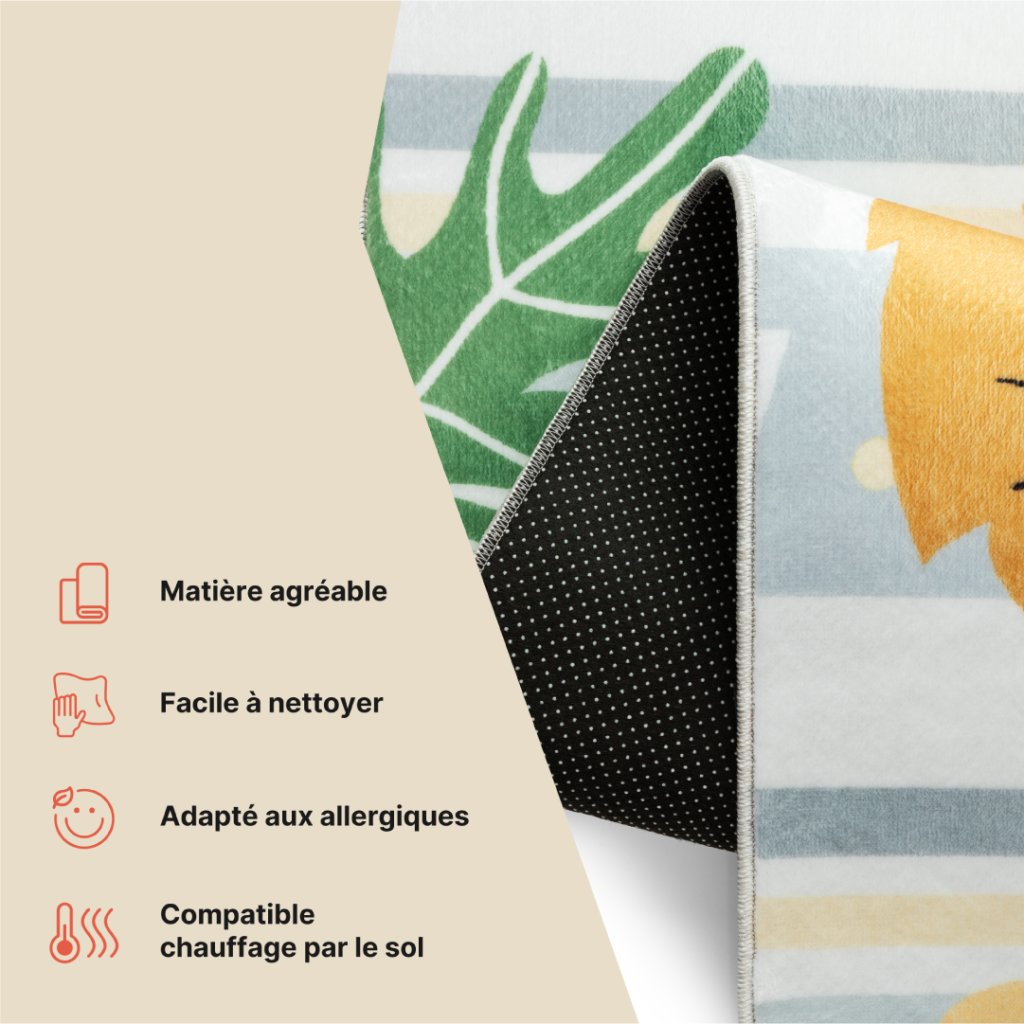 Tapis Kids Enfant Multicolore Animaux Safari Antidérapant
