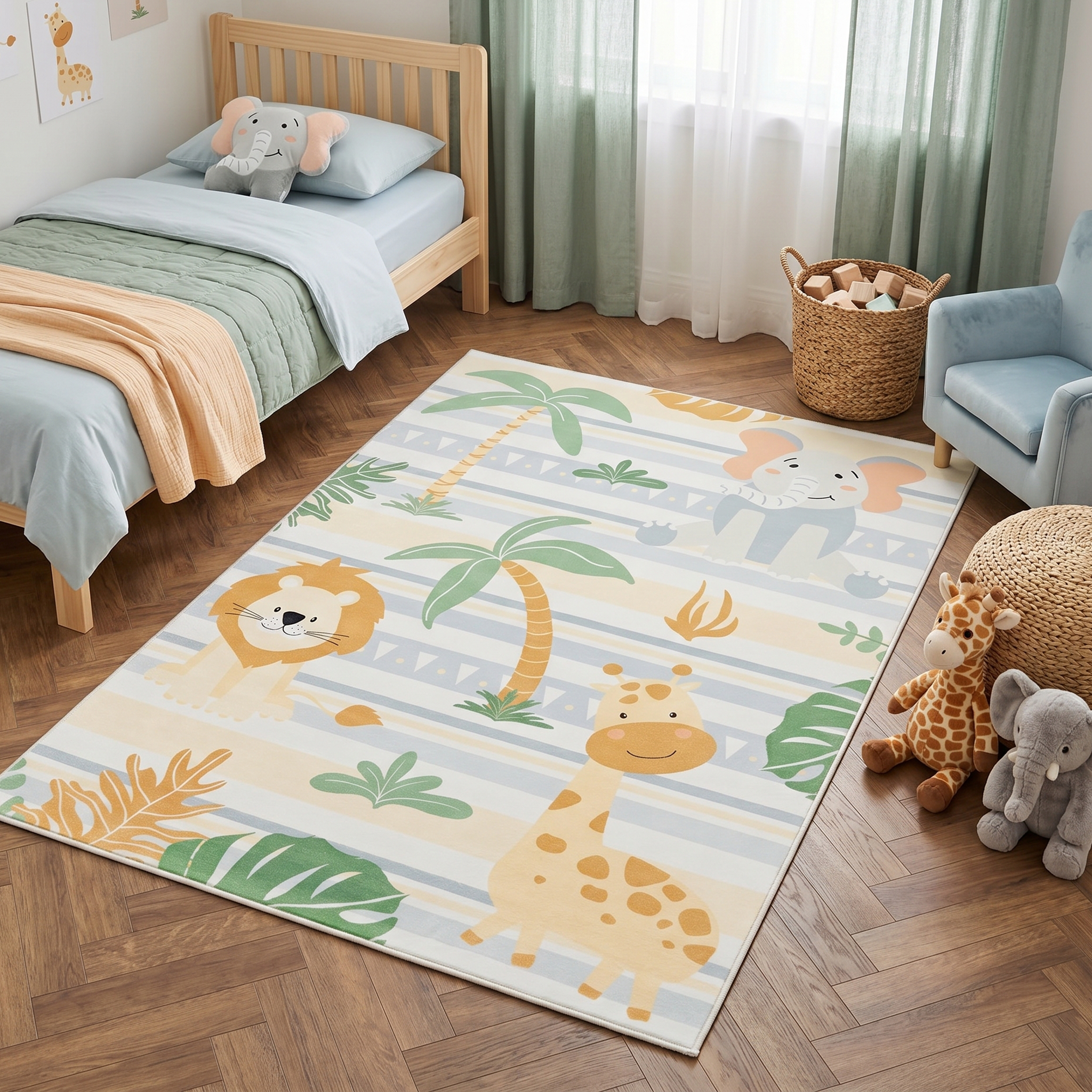 Tapis Kids Enfant Multicolore Animaux Safari Antidérapant