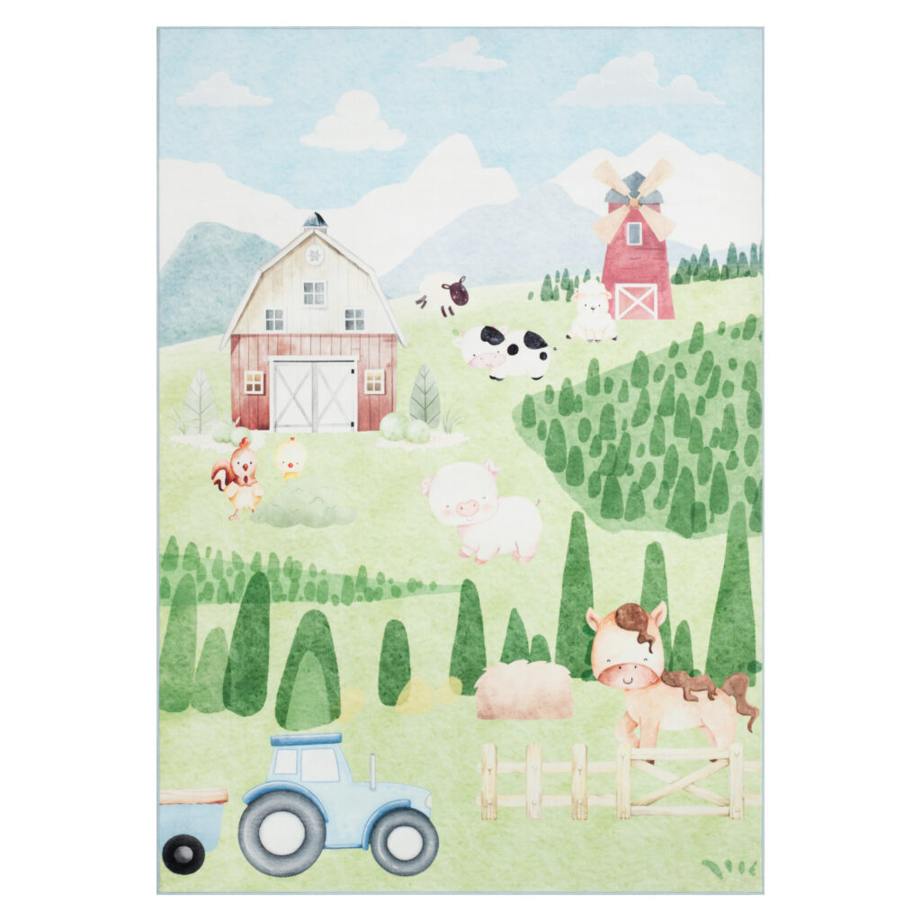 Tapis Kids Enfant Multicolore Ferme Joyeuse Antidérapant
