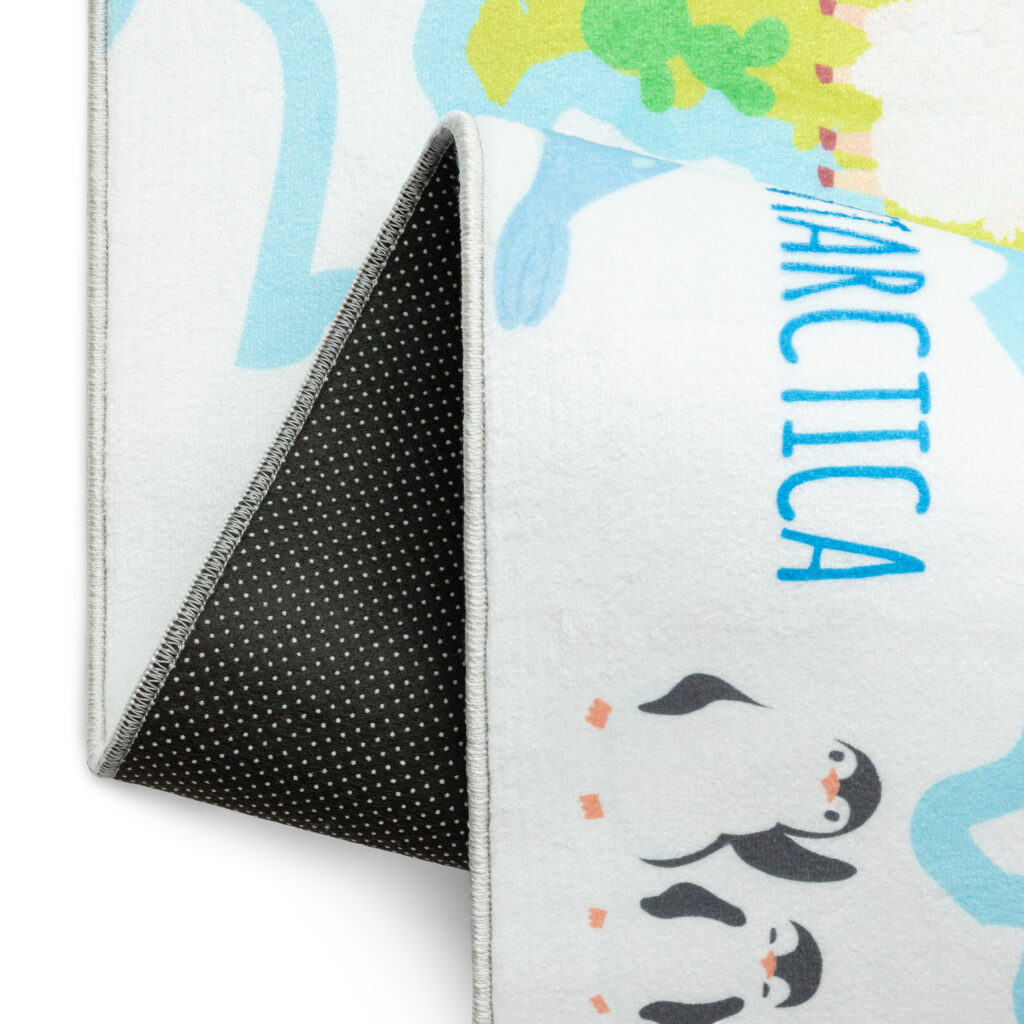 Tapis Kids Enfant Multicolore Carte du Monde Animaux Antidérapant