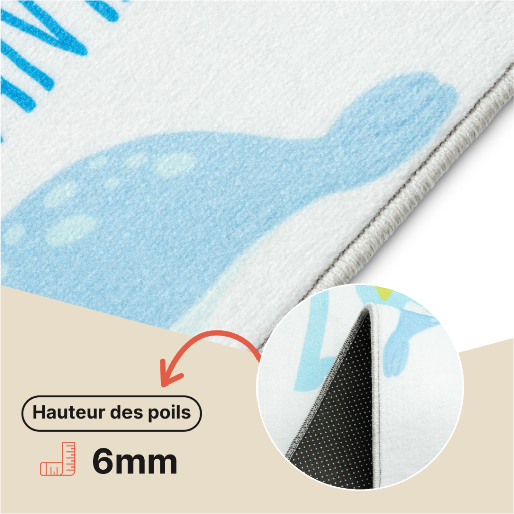 Tapis Kids Enfant Multicolore Carte du Monde Animaux Antidérapant