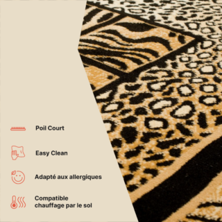 Tapis Atlas Noir Marron Motif Animalier Safari