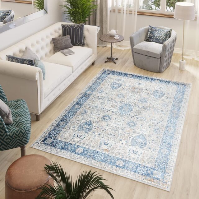 Tapis Valley Gris Bleu Ornamental Vintage