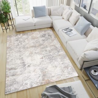 Tapis Valley Gris Beige Géométrique Carré