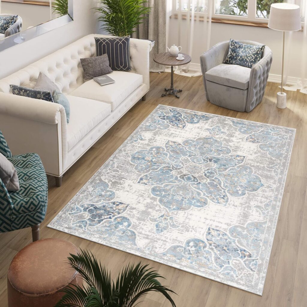 Tapis Valley Gris Bleu Vintage Floral