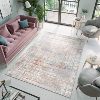 Tapis Valley Gris Saumon Abstrait Lignes