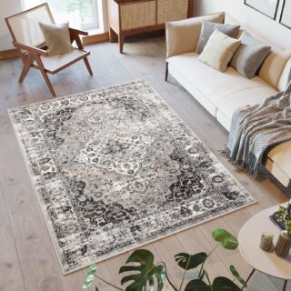 Tapis Valley Gris Foncé Vintage Bordure