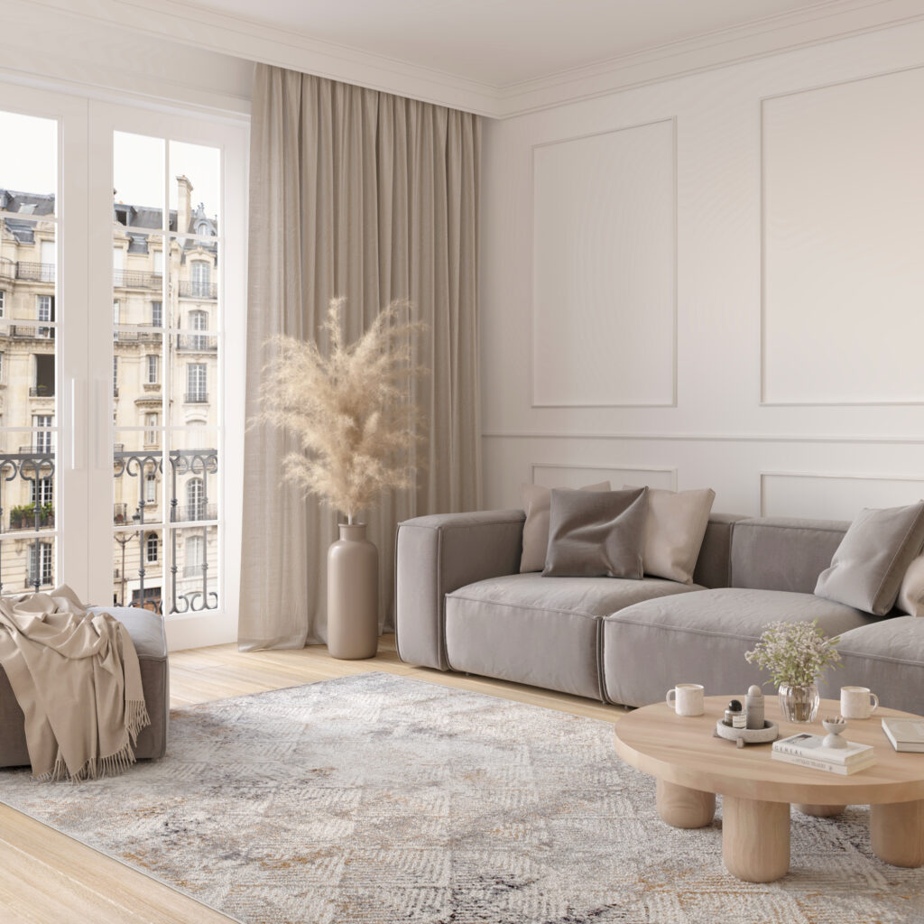 Tapis Valley Gris Beige Géométrique Carré