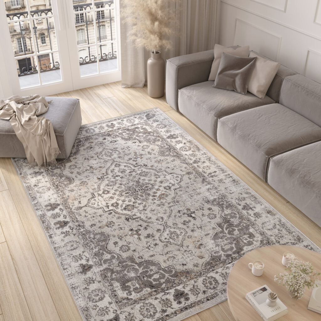 Tapis Valley Gris Foncé Vintage Bordure