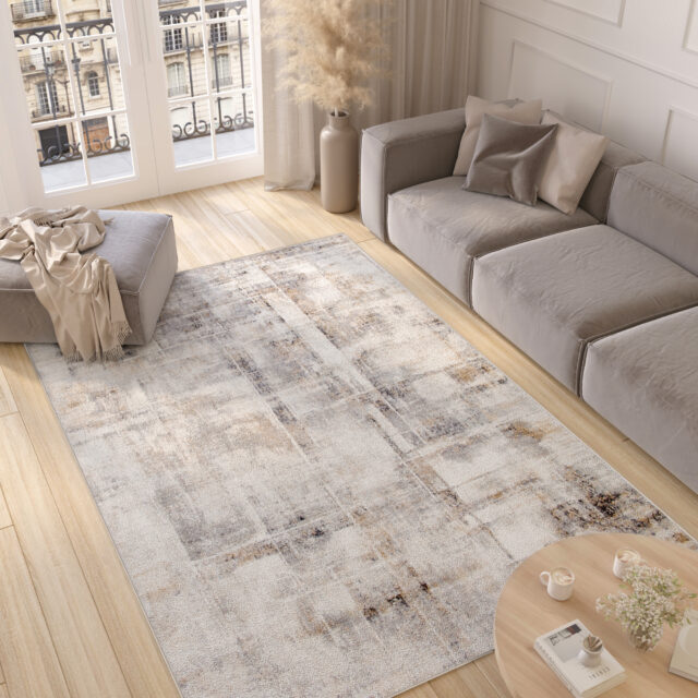 Tapis Valley Gris Roux Moderne Rayures