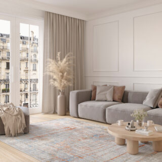 Tapis Valley Gris Saumon Abstrait Lignes