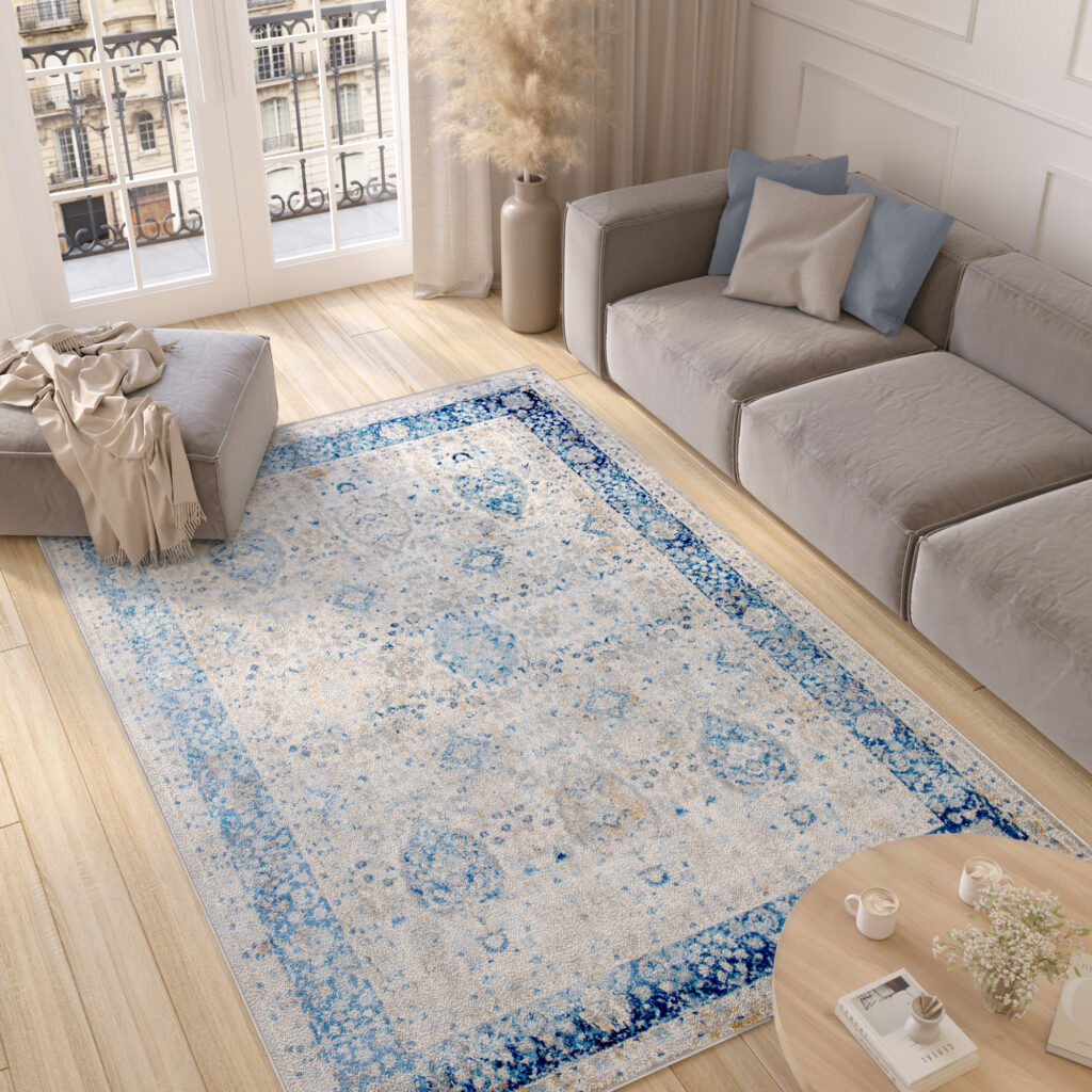 Tapis Valley Gris Bleu Ornamental Vintage