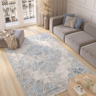 Tapis Valley Gris Bleu Vintage Floral
