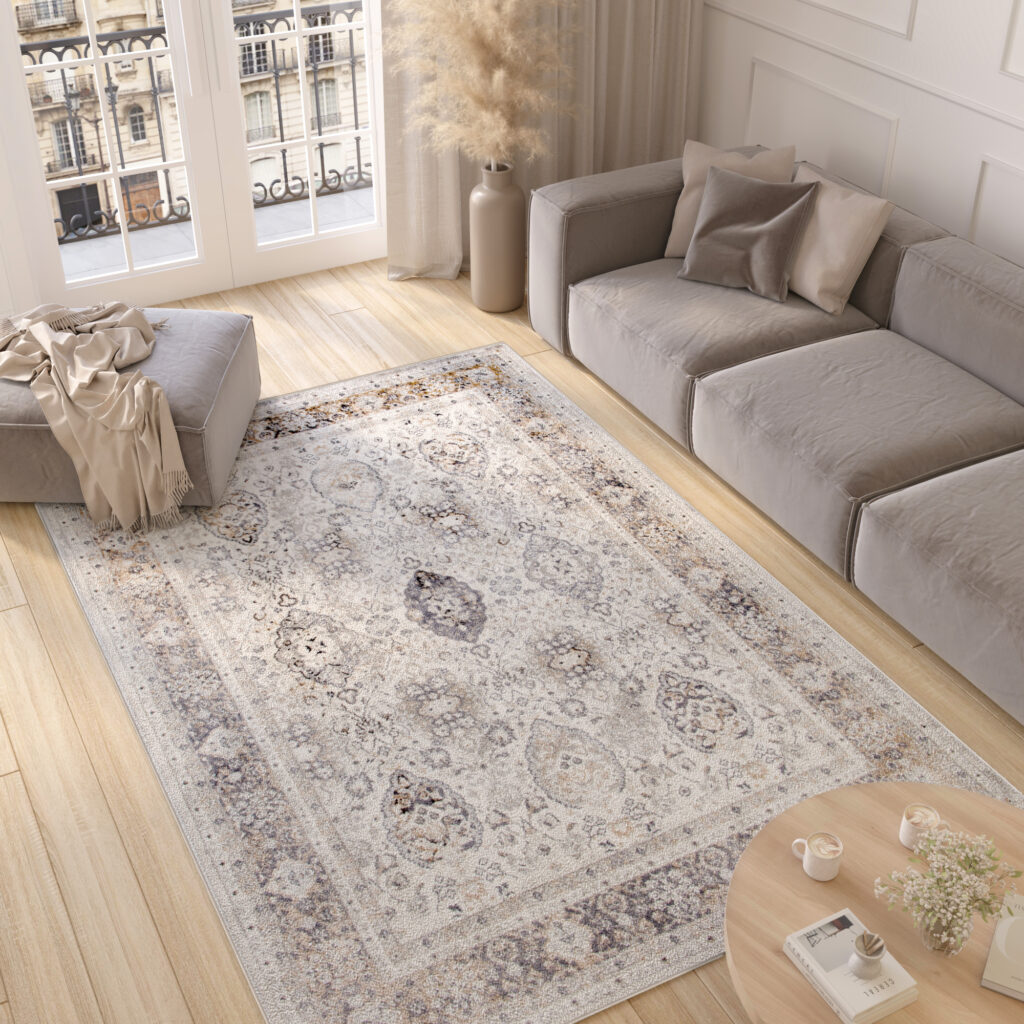Tapis Valley Gris Cuivre Ornamental Vintage