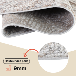 Tapis Valley Rond Gris Beige Géométrique Carré