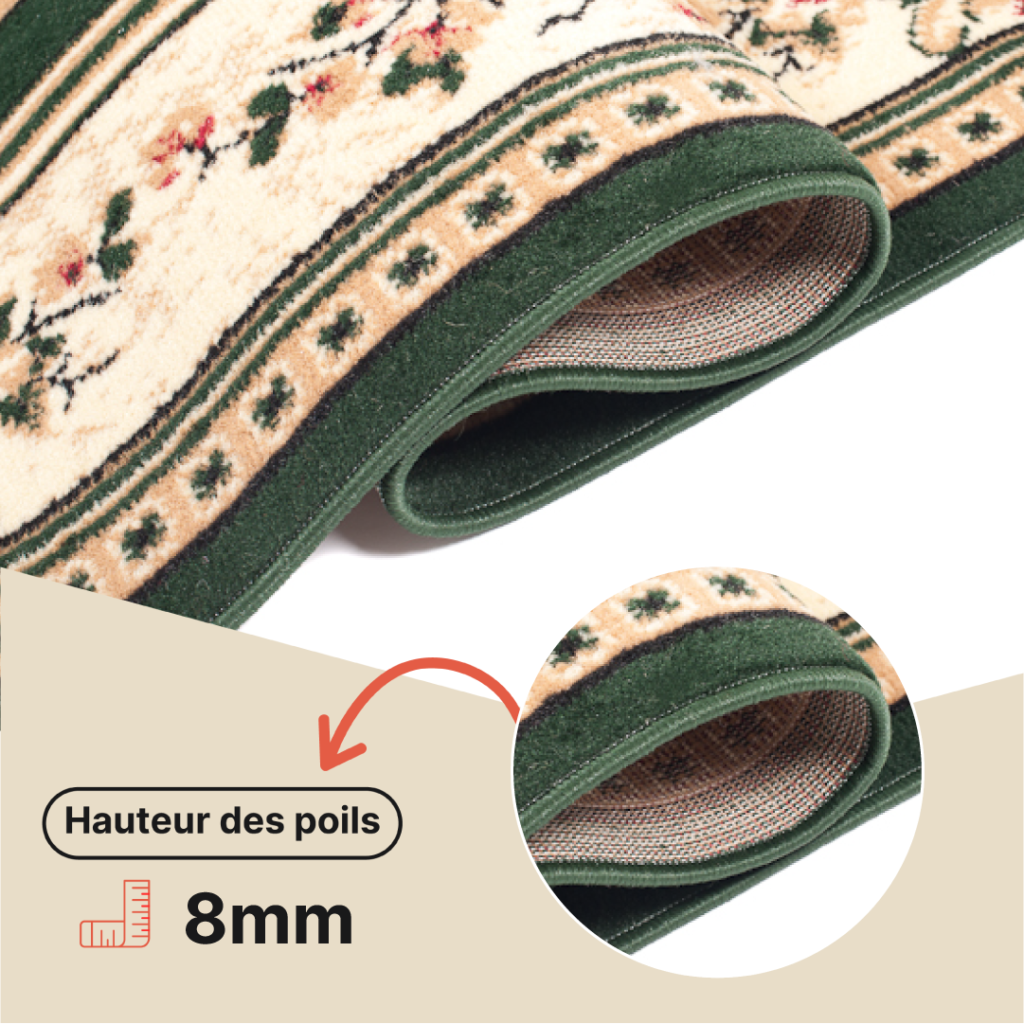 Tapis Atlas Vert Crème Traditionnel Médaillon