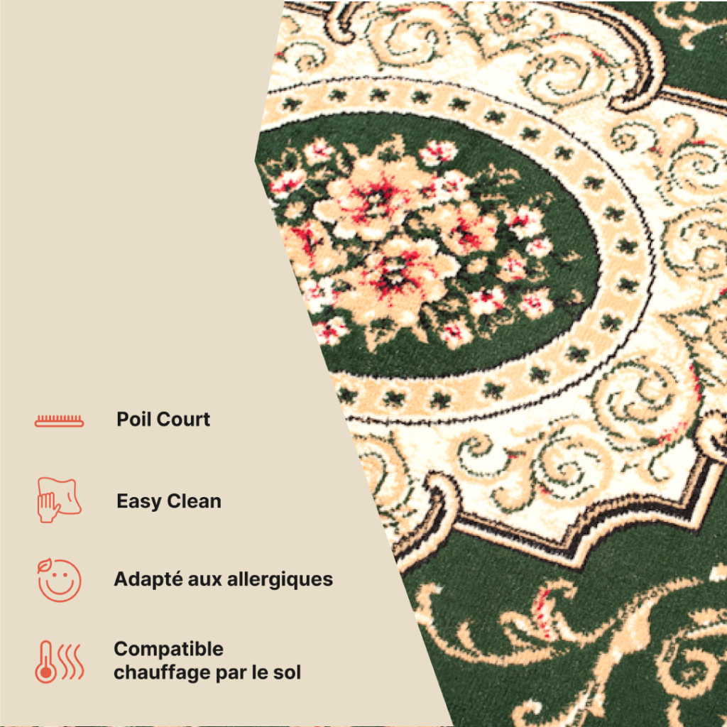 Tapis Atlas Vert Crème Traditionnel Médaillon