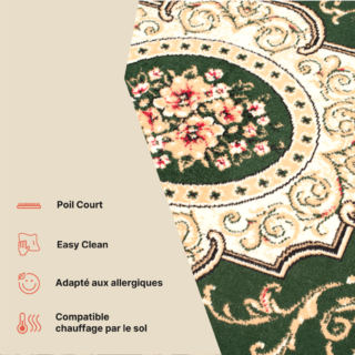 Tapis Atlas Vert Crème Traditionnel Médaillon