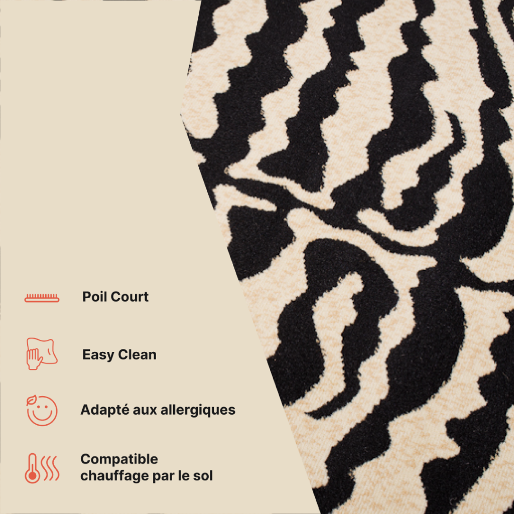 Tapis Atlas Noir Crème Motif Animalier Zèbre