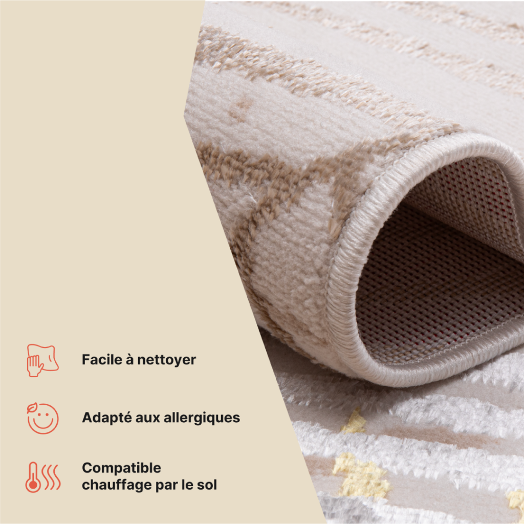 Tapis Crystal Vert Or Crème Feuilles Effet 3D