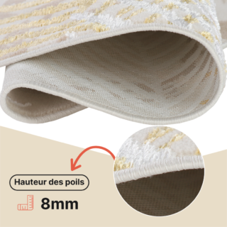 Tapis Crystal Rond Or Marron Crème Feuilles