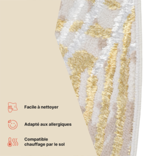 Tapis Crystal Rond Or Marron Crème Feuilles