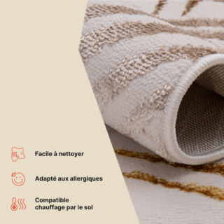 Tapis Crystal Or Marron Crème Feuilles Effet 3D