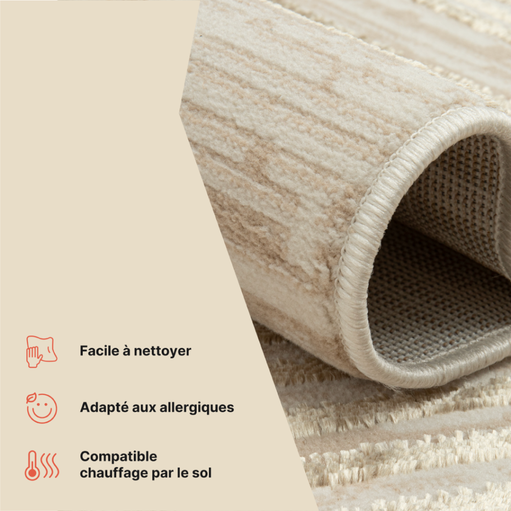 Tapis Crystal Beige Marron Crème Rayé Effet 3D