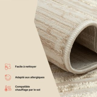 Tapis Crystal Beige Marron Crème Rayé Effet 3D