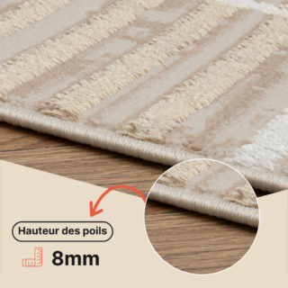 Tapis Crystal Marron Beige Crème Rayé Effet 3D