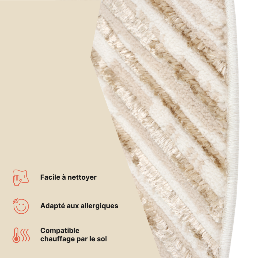 Tapis Crystal Rond Marron Beige Crème Rayé