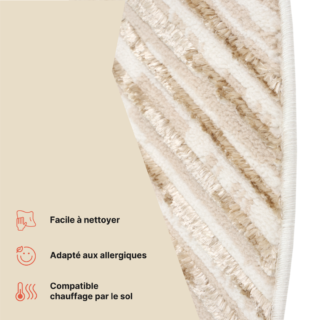 Tapis Crystal Rond Marron Beige Crème Rayé
