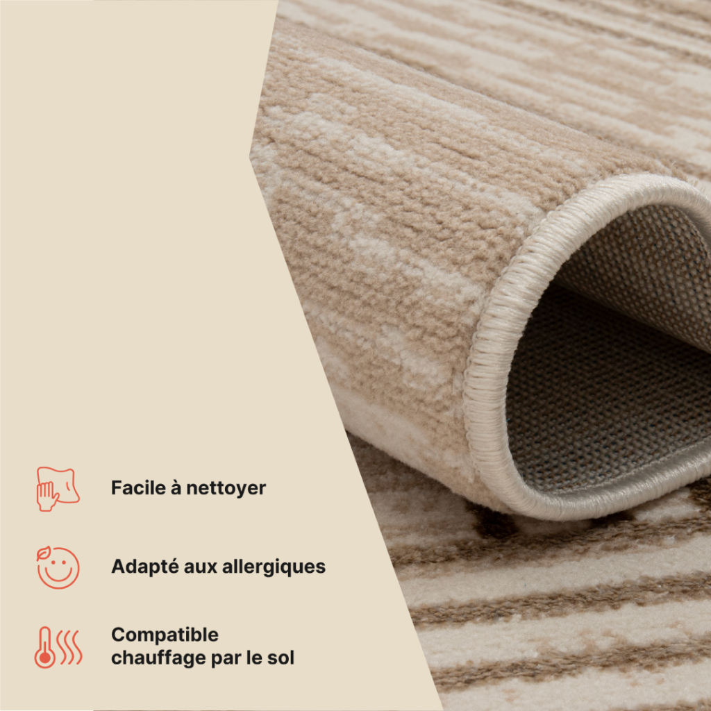 Tapis Crystal Marron Beige Crème Rayé Effet 3D