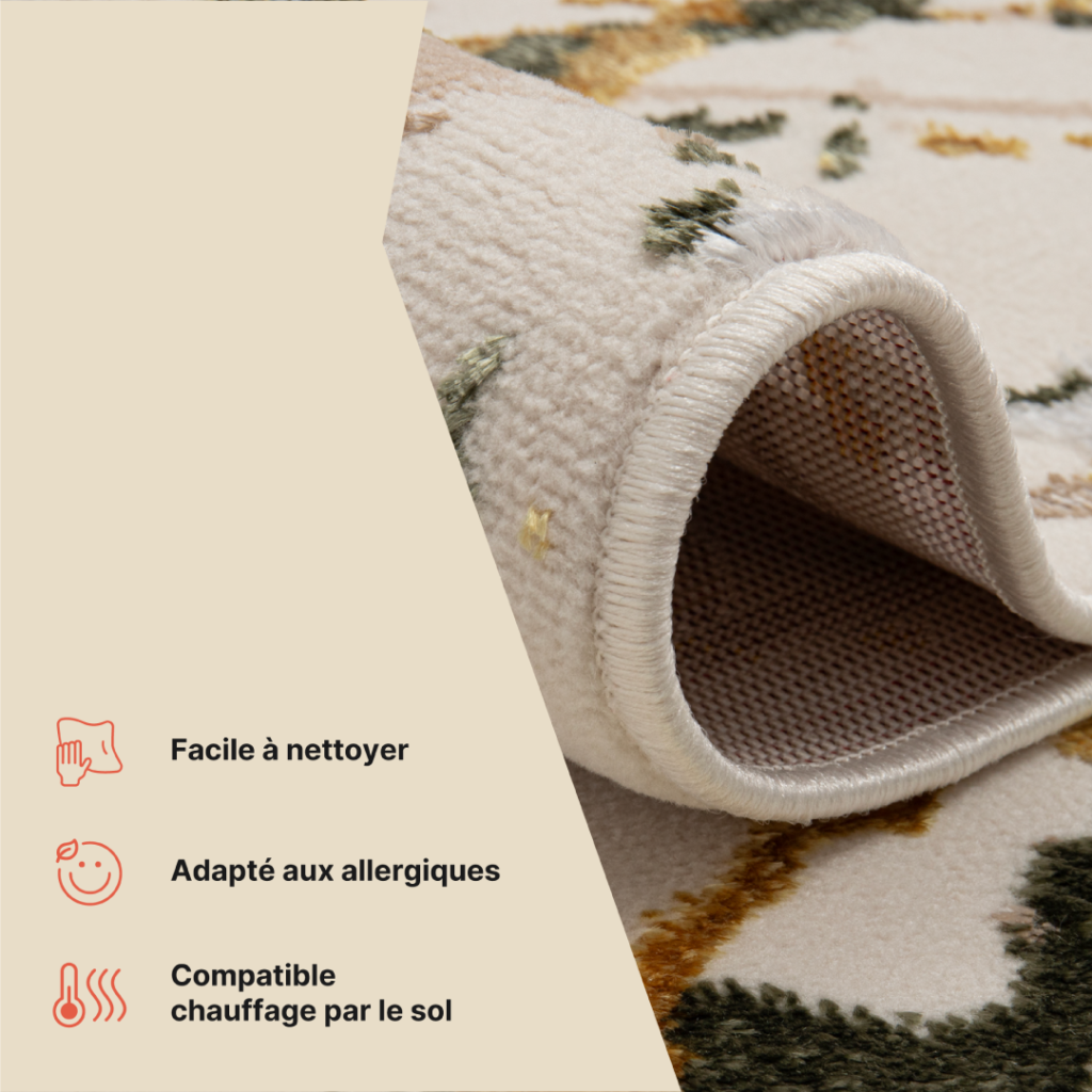 Tapis Crystal Vert Crème Abstrait Marbre Effet 3D